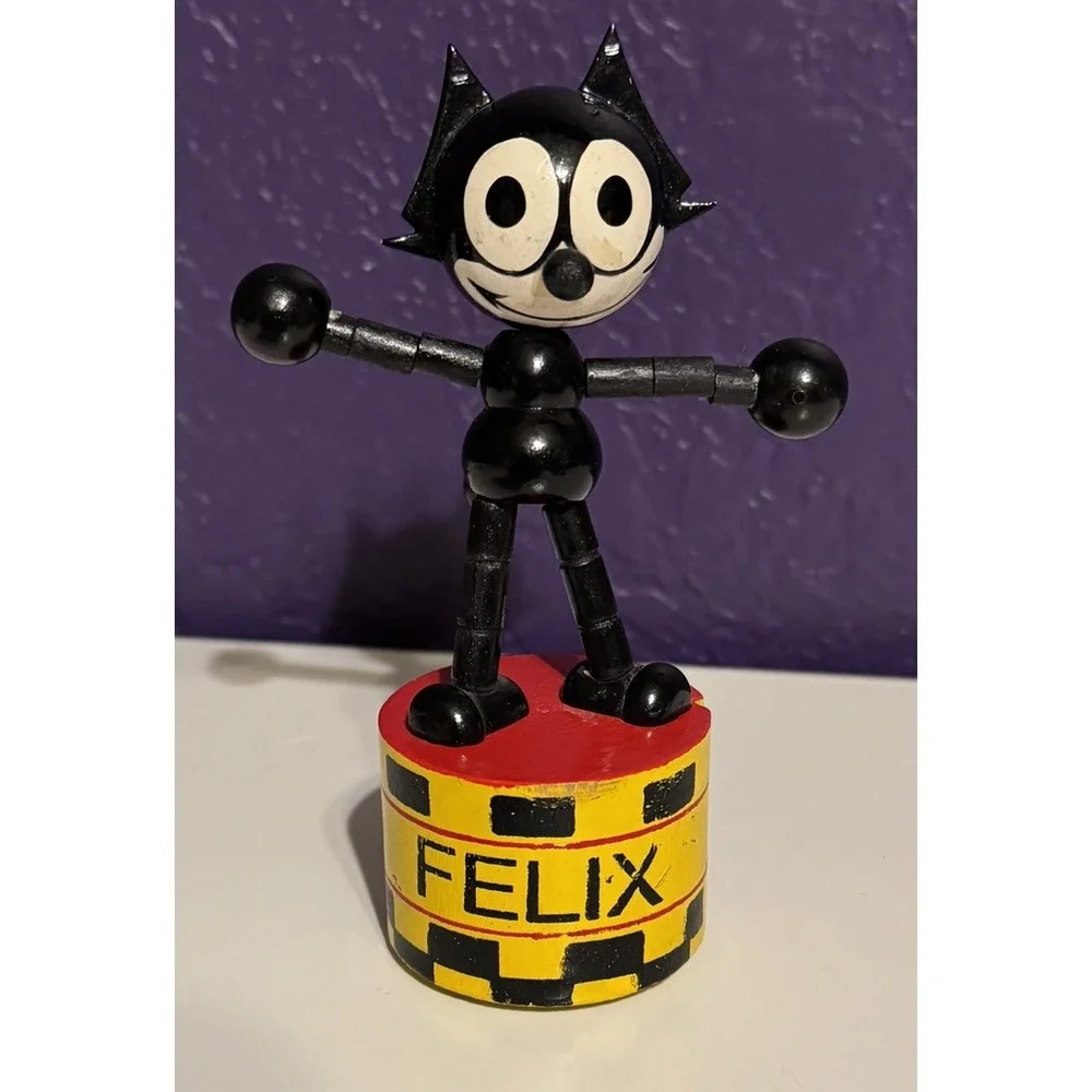 VINTAGE 80s FELIX THE CAT WOOD BOBBLE HEAD PUPPET WAKOUWA ANTIQUE RARE